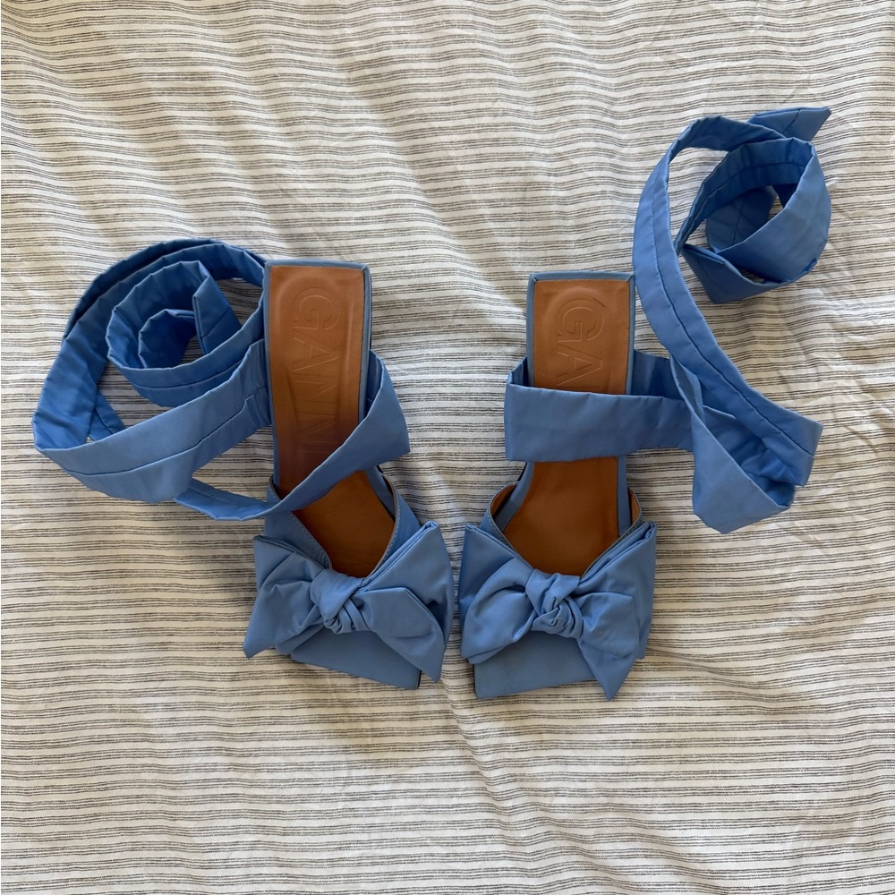 Ganni Blue Wrap Heeled Sandals